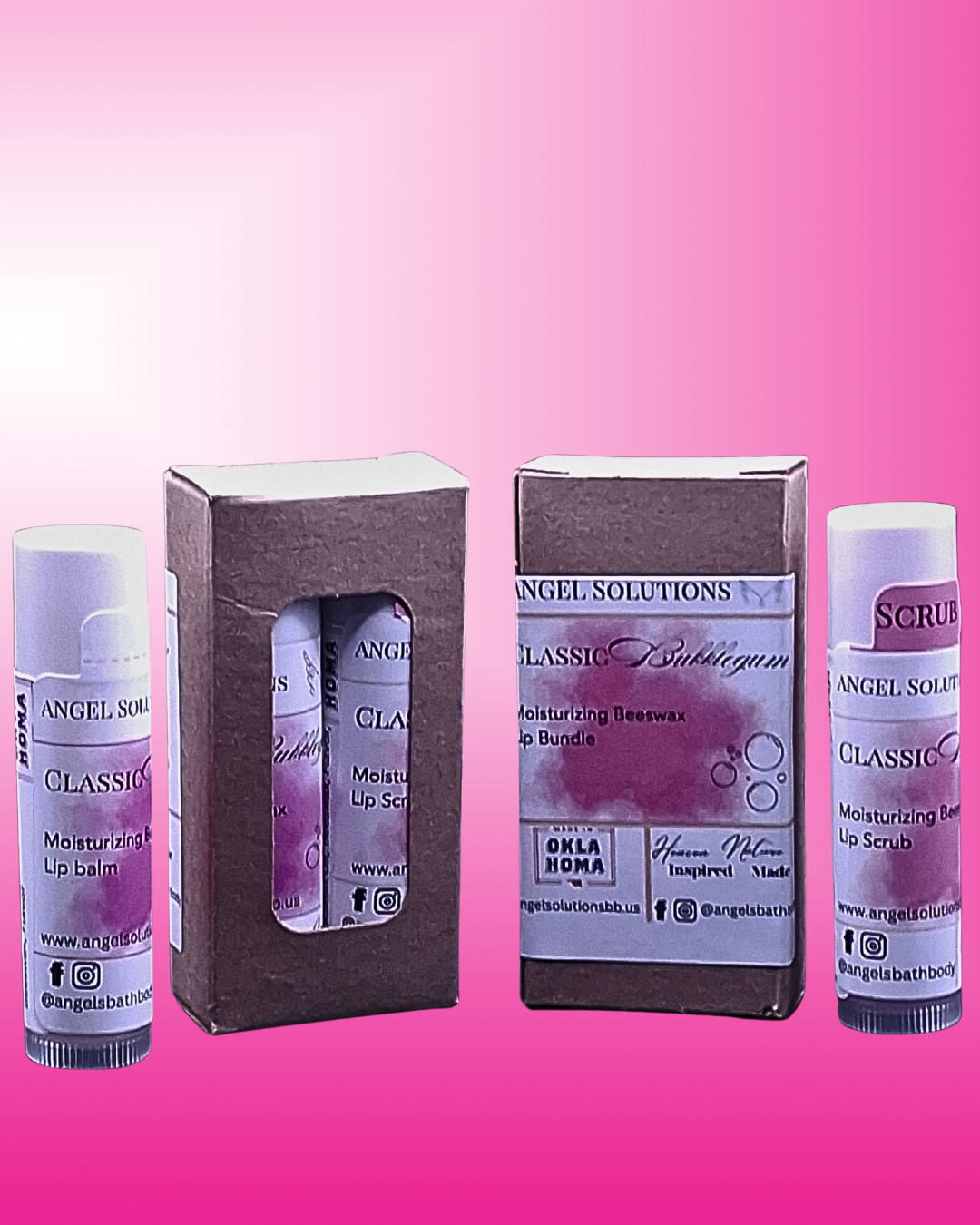 Classic Bubblegum Lip Care Bundle, lip balm & lip scrub set, nourish, smooth, protect