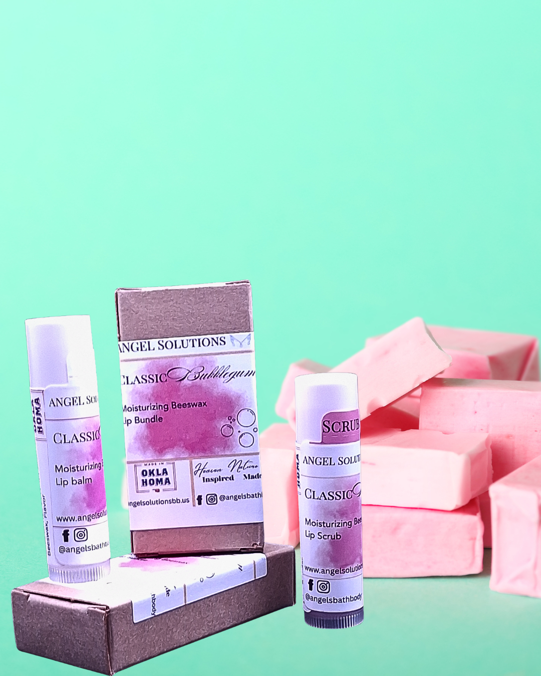 Classic Bubblegum Lip Care Bundle, lip balm & lip scrub set, nourish, smooth, protect
