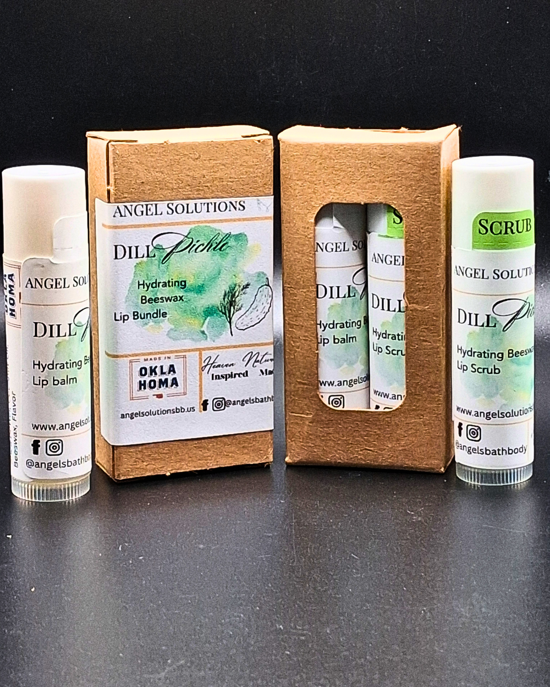 Dill Pickle Lip Care Bundle, lip balm and lip scrub set, nourish, smooth, exfoliate and protect