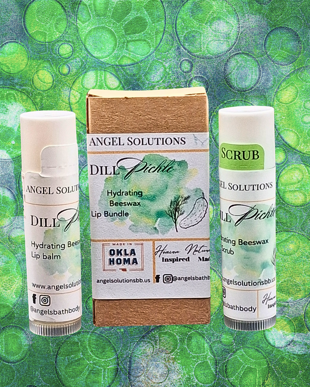 Dill Pickle Lip Care Bundle, lip balm and lip scrub set, nourish, smooth, exfoliate and protect