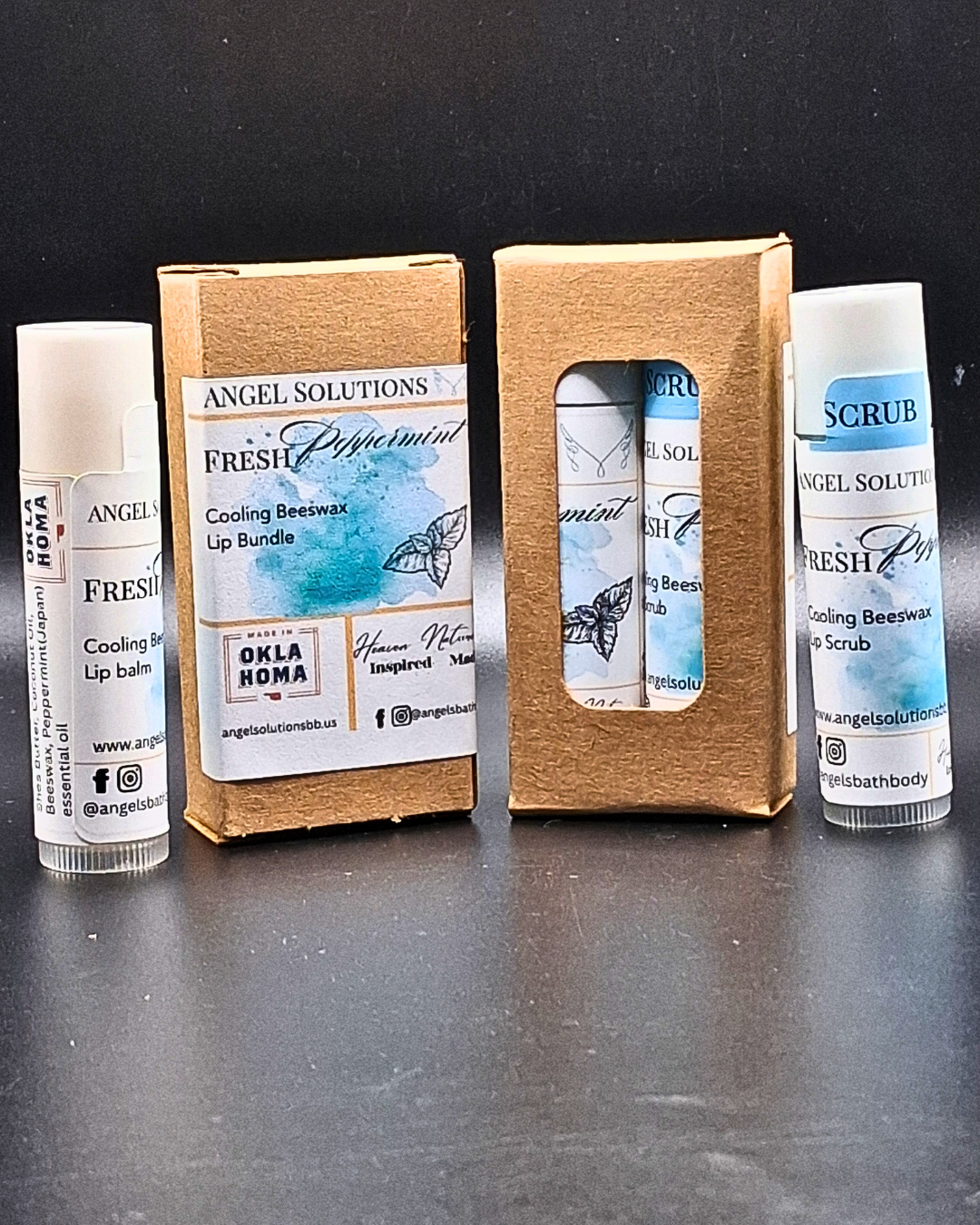 Refreshing Peppermint Lip care bundle, lip balm and lip scrub set, exfoliate, protect, nourish