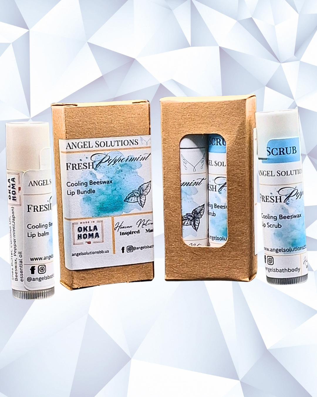 Refreshing Peppermint Lip care bundle, lip balm and lip scrub set, exfoliate, protect, nourish
