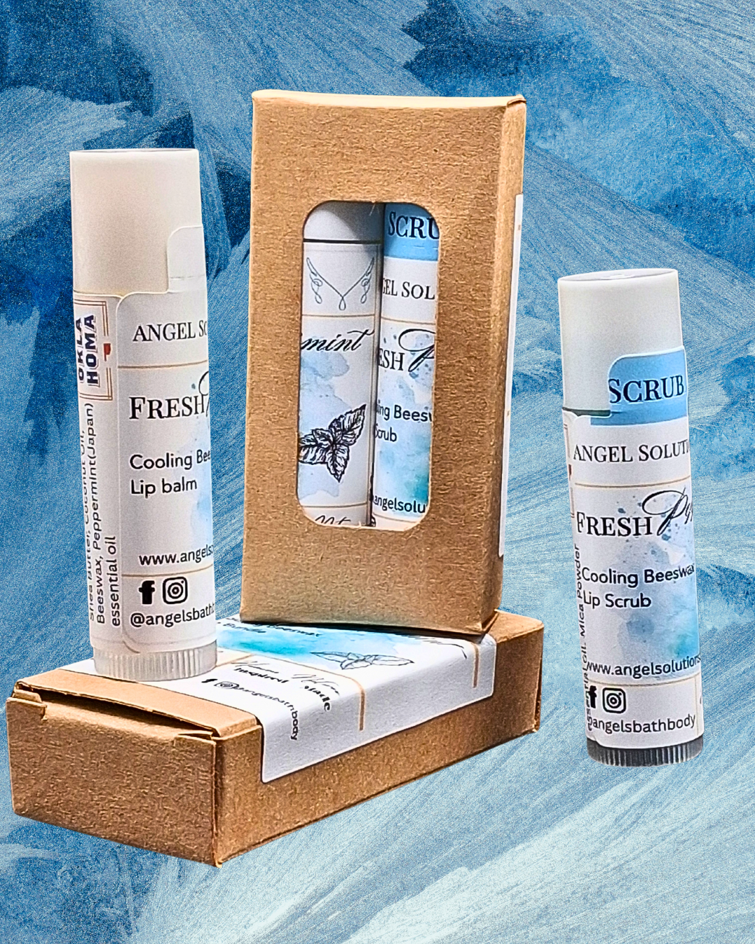 Refreshing Peppermint Lip care bundle, lip balm and lip scrub set, exfoliate, protect, nourish