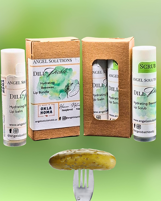 Dill Pickle Lip Care Bundle, lip balm and lip scrub set, nourish, smooth, exfoliate and protect