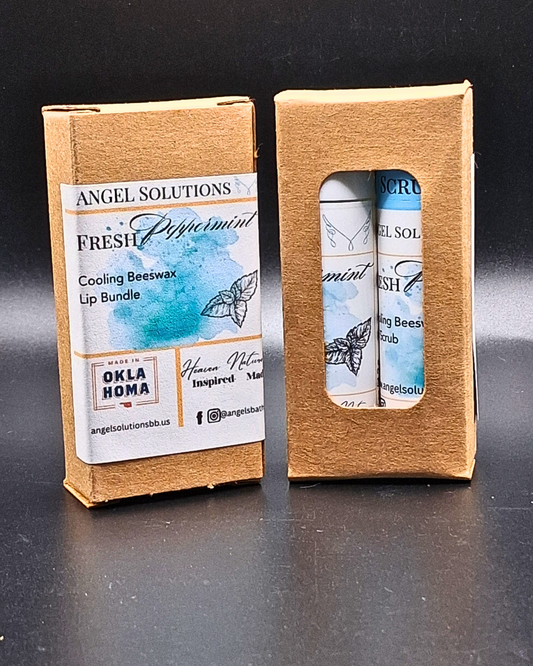 Refreshing Peppermint Lip care bundle, lip balm and lip scrub set, exfoliate, protect, nourish
