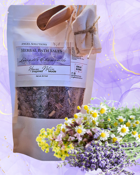 Lavender Chamomile Herbal Bath Salts, therapeutic, moisturizing, muscle relief